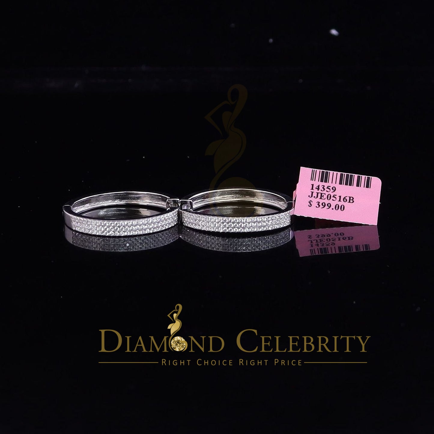 DiamondCelebritees  Mens hip hop White 92.51ct Silver Iced 3 row Huggie Hoop Cubic Zirconia Earrings