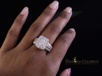 DiamondCelebritees 3.00ct VVS D Silver Yellow Emerald 925 Moissanite Square Baguette Ring SZ7 Women