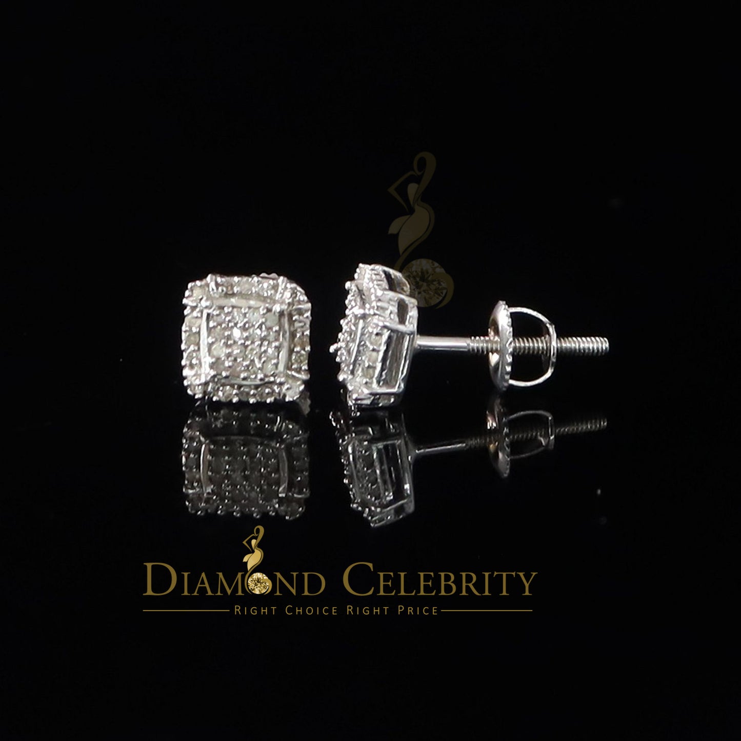 DiamondCelebritees 0.15ct Diamond 925 Sterling Silver White Square Earring For Men's / Women's