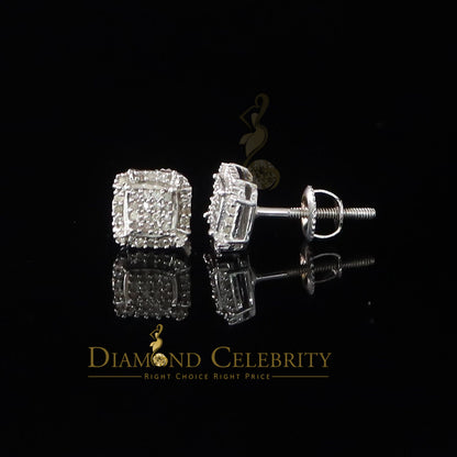 DiamondCelebritees 0.15ct Diamond 925 Sterling Silver White Square Earring For Men's / Women's