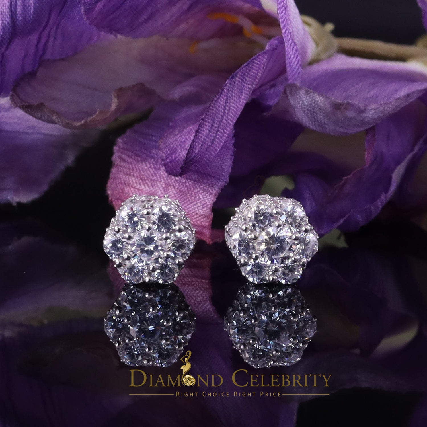 DiamondCelebritees  1.50ct Cubic Zirconia 925 White Silver Sterling Hip Hop Floral Women's Earrings