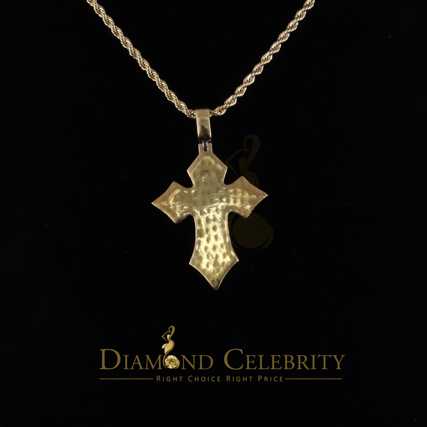 Diamondcelebritees Yellow Sterling Silver Charm Cross Pendant Men & Women 2.50ct VVS D Moissanite