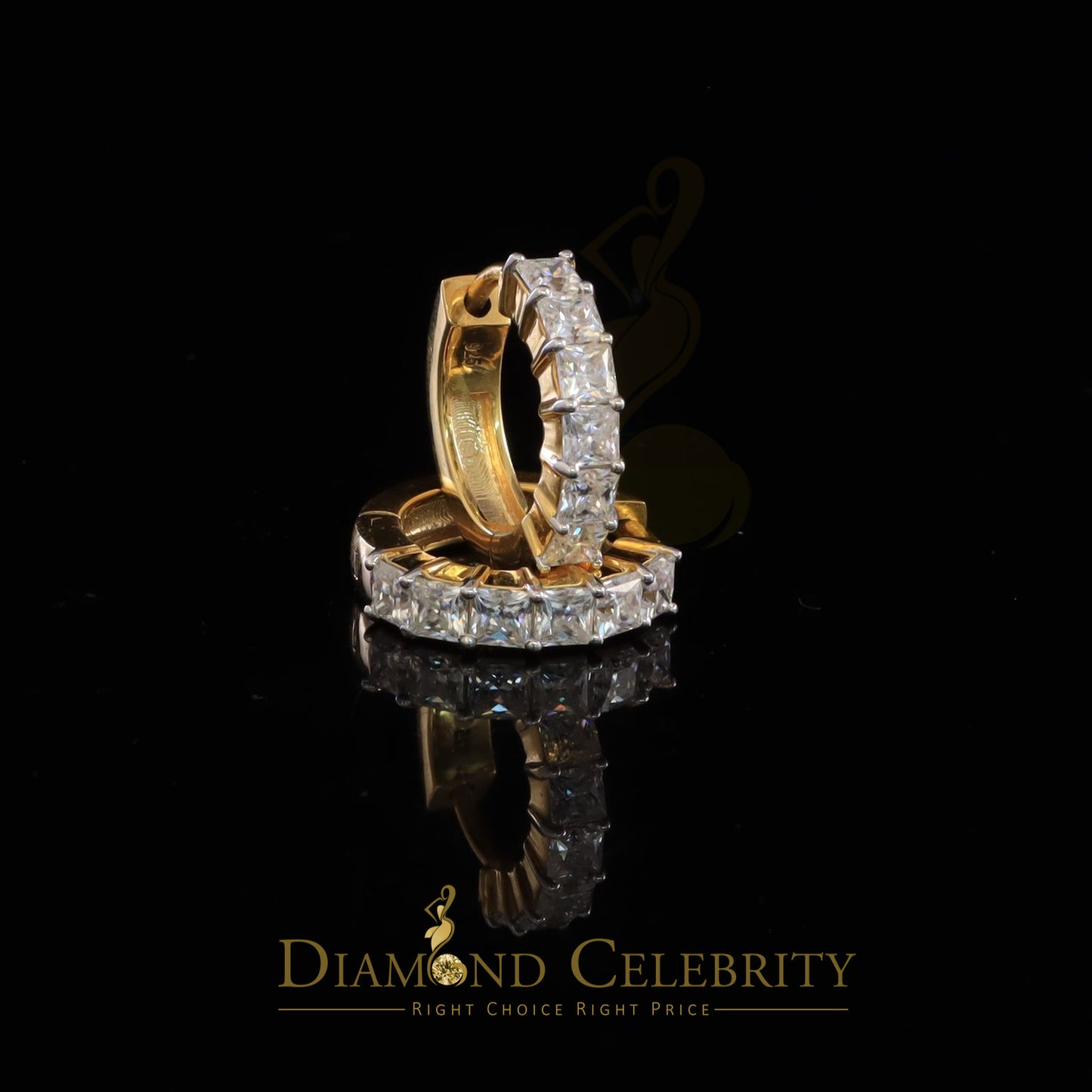 DiamondCelebritees 2.00ct Moissanite Princess Yellow 925 Sterling Silver Women's Hoop Earrings