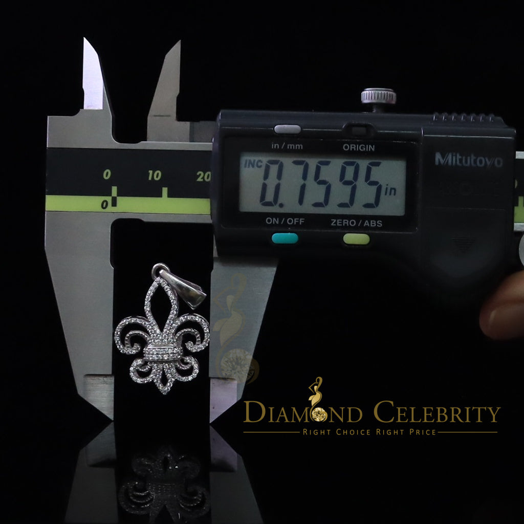 DiamondCelebritees Sterling 925 Silver Fleur de Lis White Shape Pendant with 0.93ct Cubic Zirconia