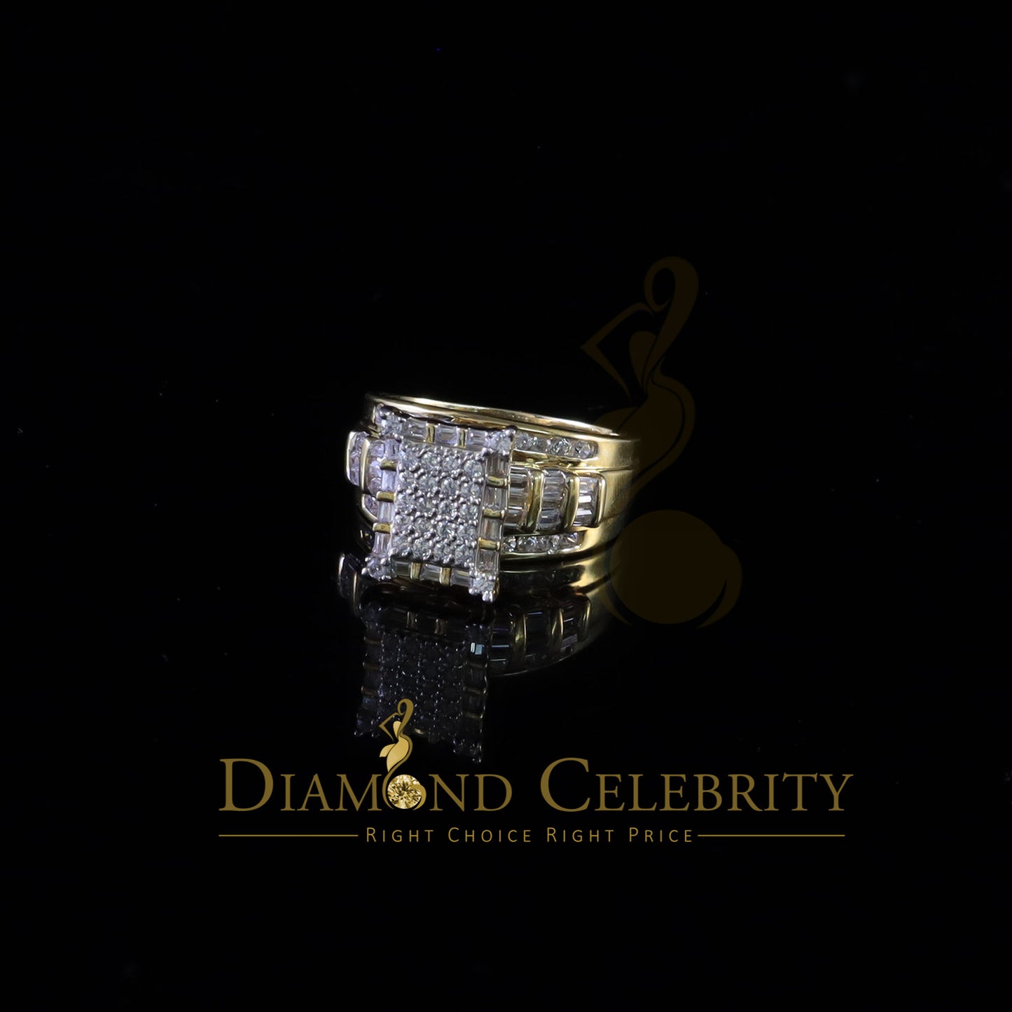 DiamondCelebritees 925 Sterling Yellow Square 2.36 ct Cubic Zirconia Silver Womens Ring Size 8