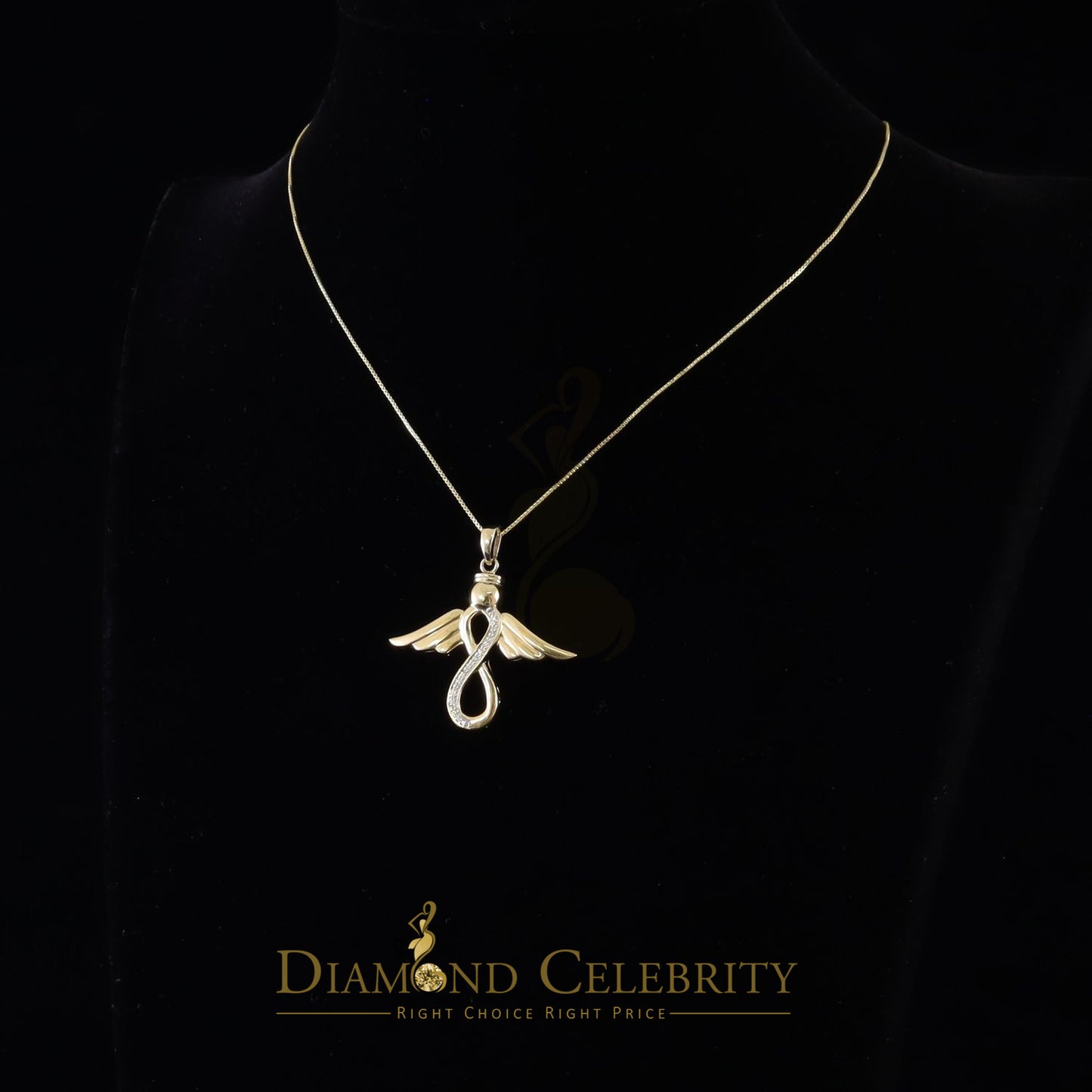 DiamondCelebritees  Real 0.05ct Diamond Sterling Silver Infinity with Wings Necklace Yellow Pendant