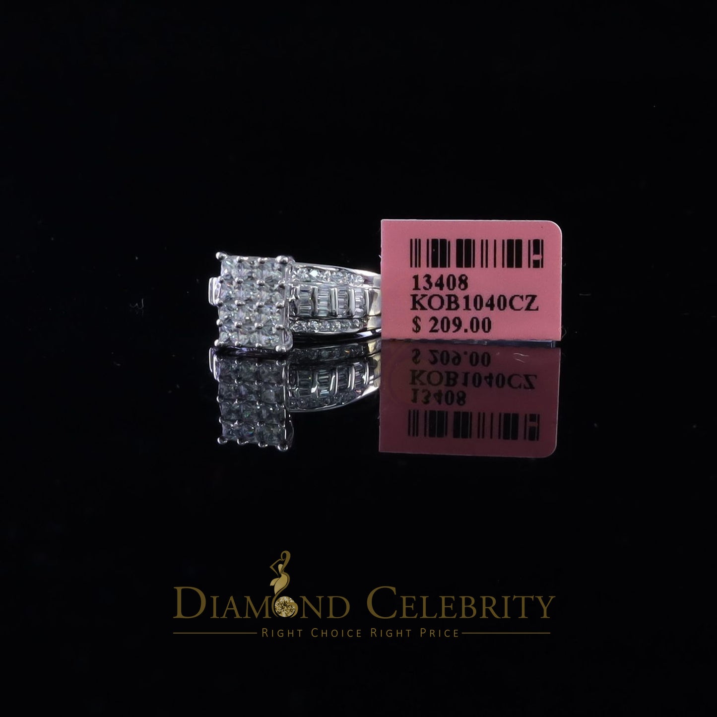 DiamondCelebritees 925 White Silver Square 1.10ct Cubic Zirconia Engagement Women's Ring Size 8