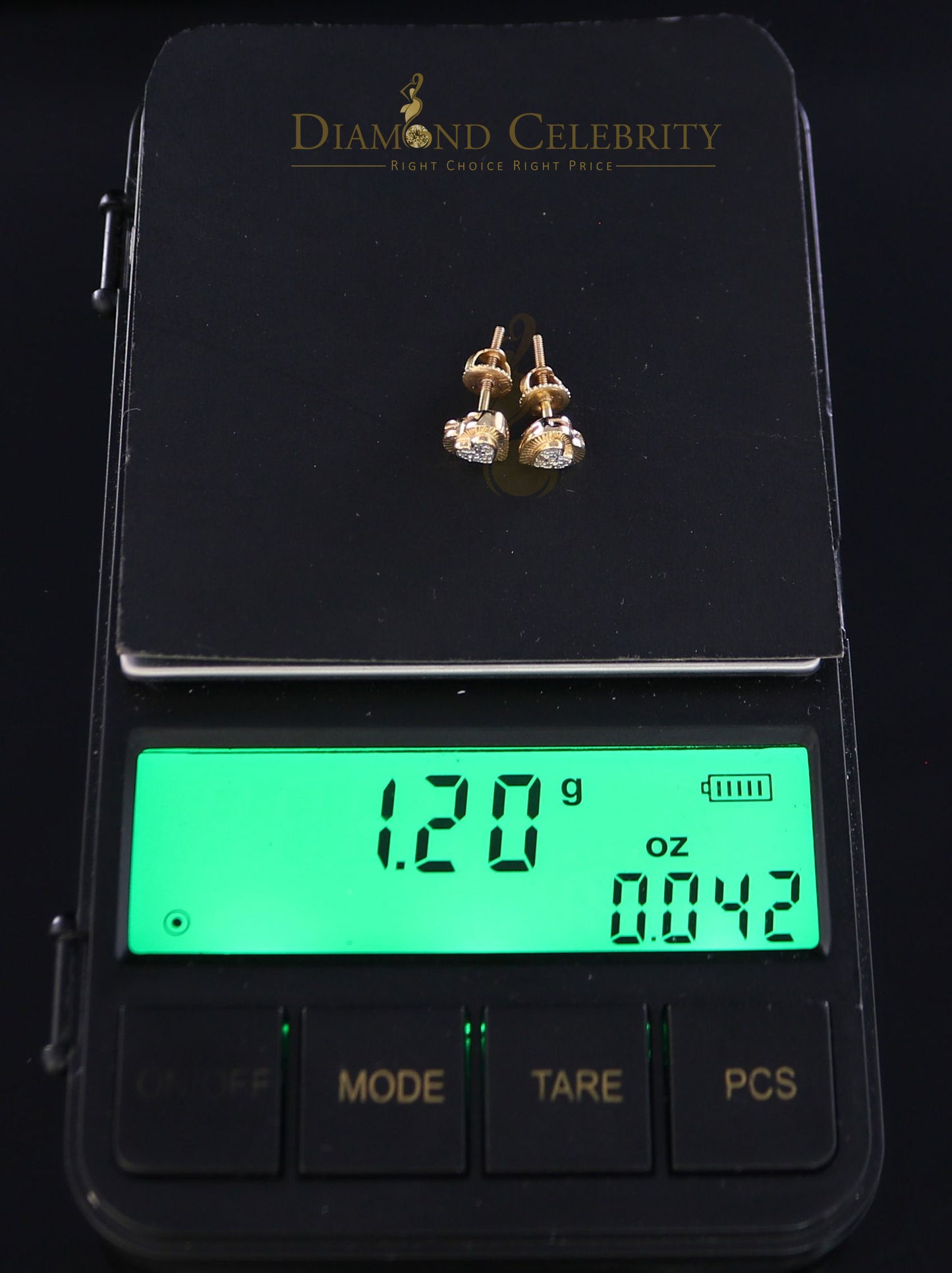DiamondCelebritees 10K Real Yellow Gold with 0.05CT Real Diamonds Men's/Women's stud Heart Earrings