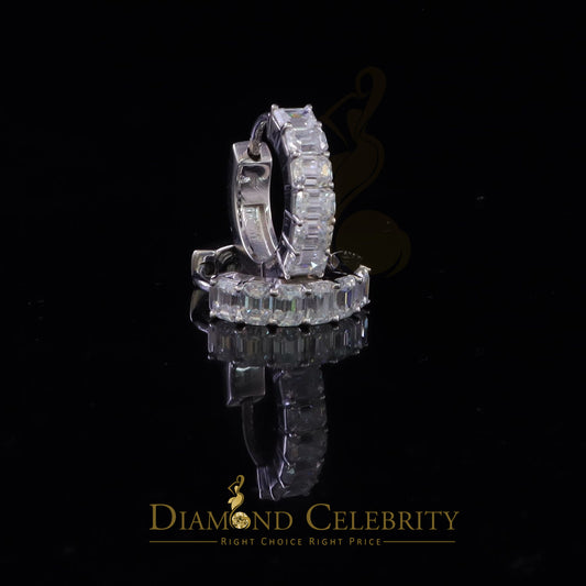 Diamondcelebritees 3.00ct Moissanite Emerald cut White 925 Sterling Silver Women's Hoop Earrings