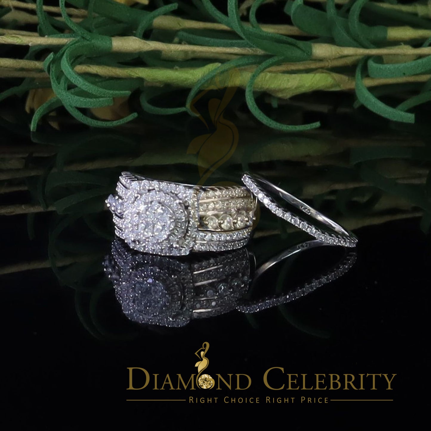 DiamondCelebritees White Sterling Silver 3.50ct Round Cubic Zirconia Double Bridal Womens Ring SZ7