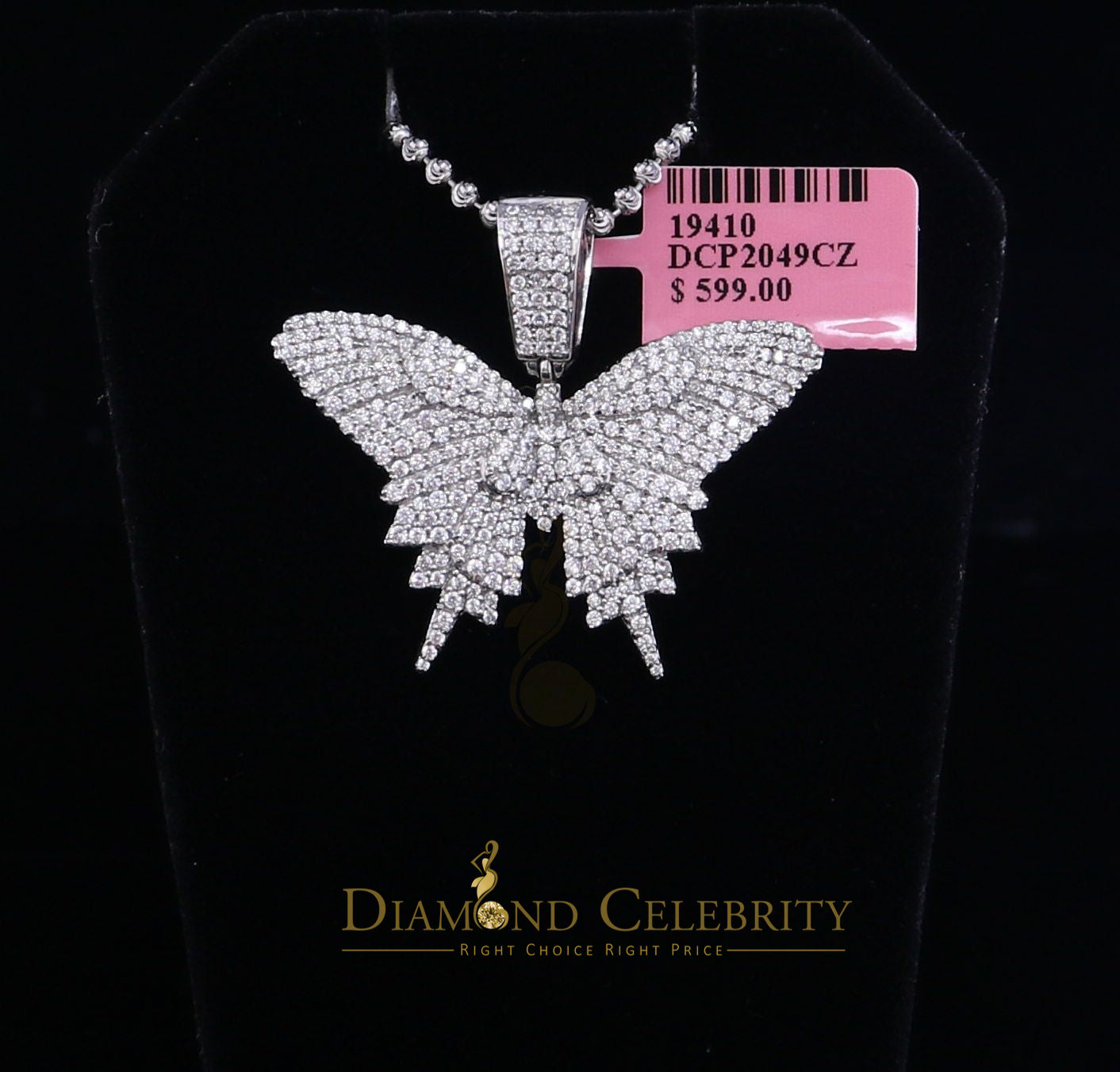 DiamondCelebritees White 925 Sterling Silver Butterfly Shape Pendant with 3.36ct Cubic Zirconia