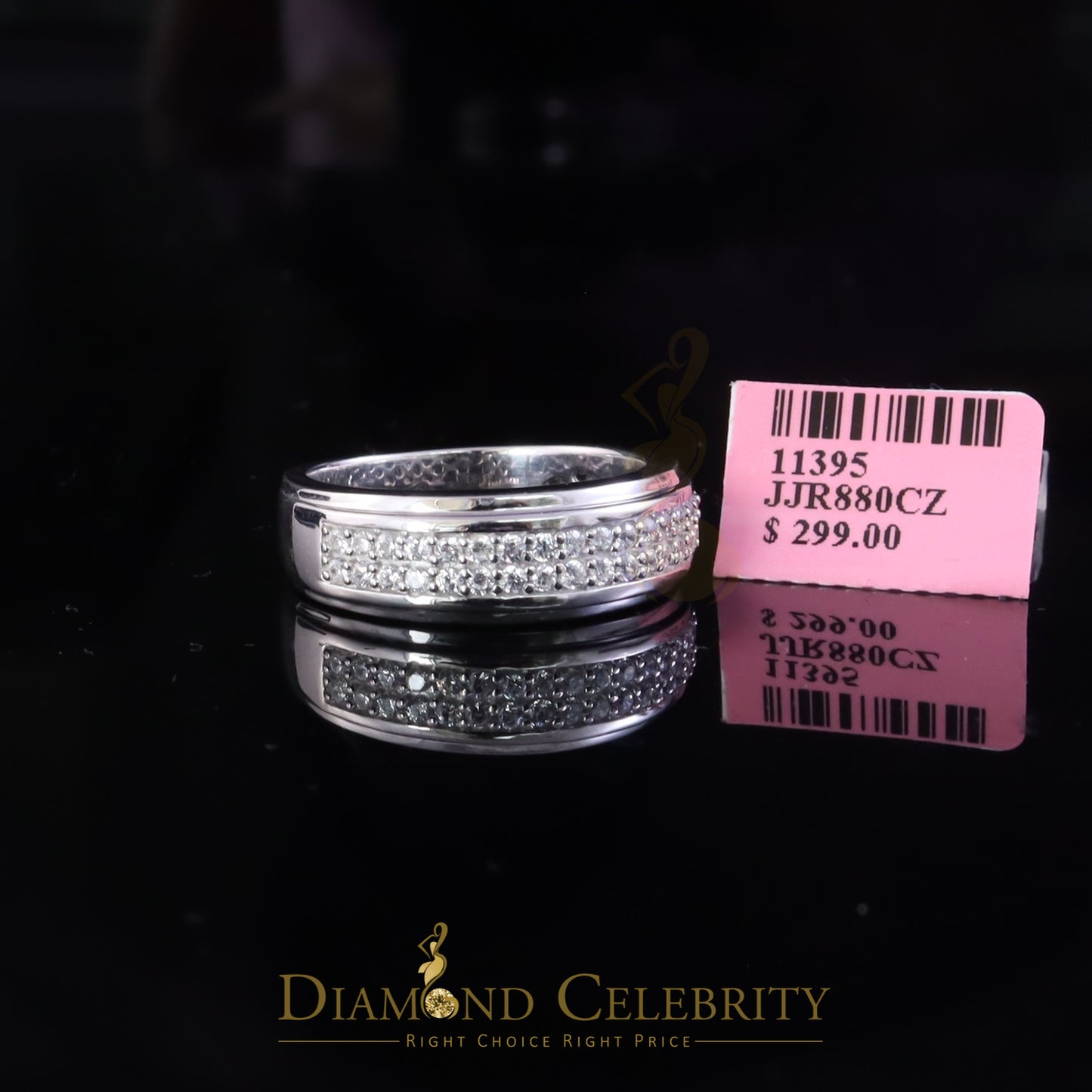 DiamondCelebritees White Silver Round Cubic Zirconia 1.25ct Men Adjustable Ring From SZ 10 to 12
