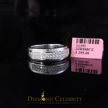 DiamondCelebritees White Silver Round Cubic Zirconia 1.25ct Men Adjustable Ring From SZ 10 to 12