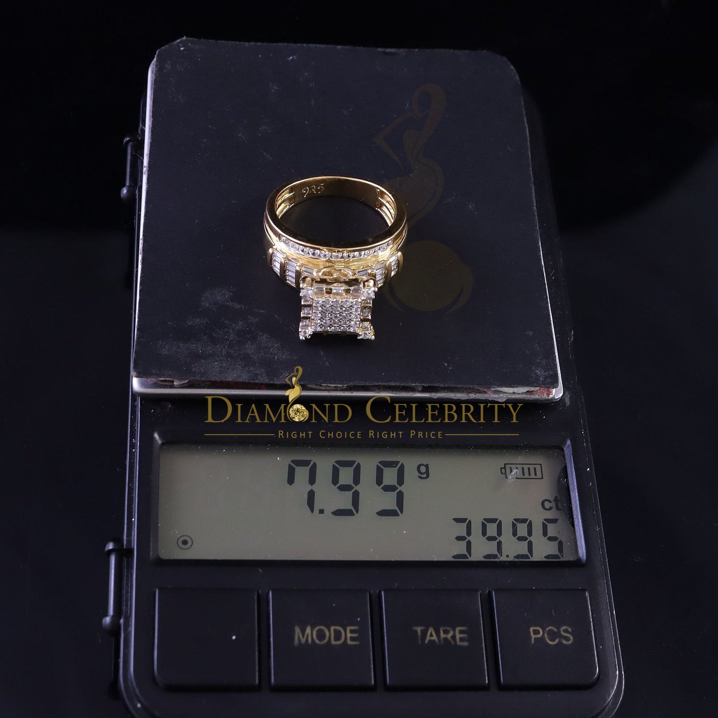DiamondCelebritees 925 Yellow Square 2.34 ct Cubic Zirconia Silver Engagement Men's Ring Size 9