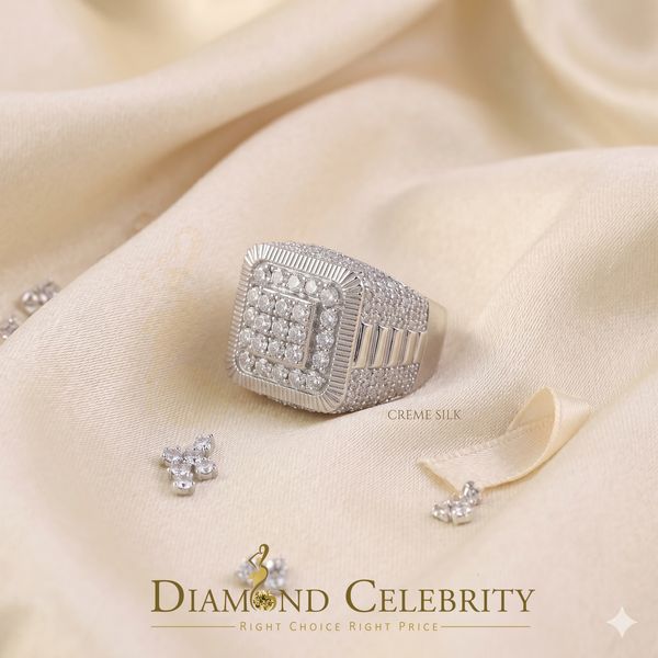 DiamondCelebritees Sterling 925 White Silver 6.50ct VVS 'D' Moissanite Square Rings SZ10 for Men's
