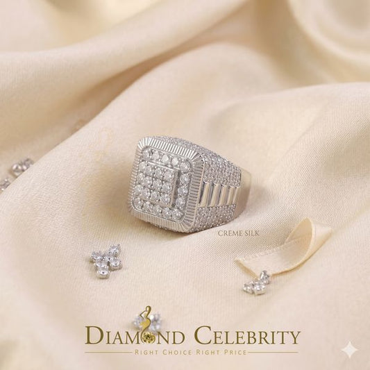 DiamondCelebritees Sterling 925 White Silver 6.50ct VVS 'D' Moissanite Square Rings SZ10 for Men's
