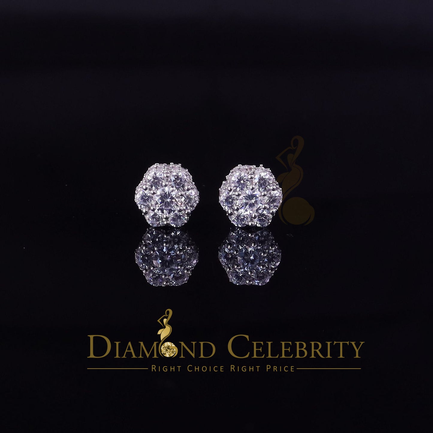 DiamondCelebritees  1.50ct Cubic Zirconia 925 White Silver Sterling Hip Hop Floral Women's Earrings