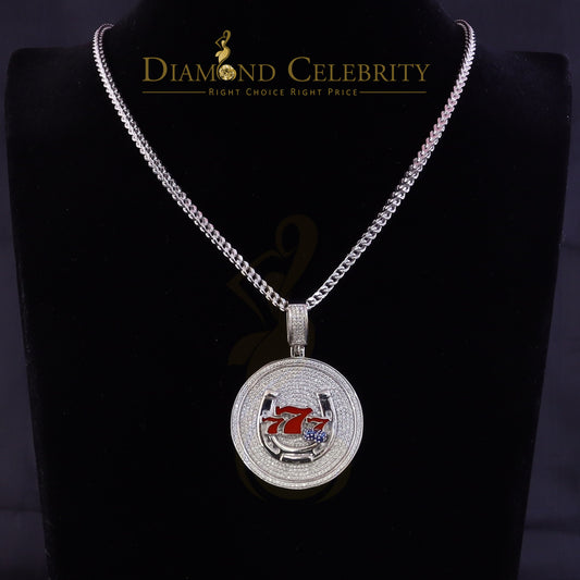 Diamondcelebritees  Gamble W/2.00ct Moissanite White 925 Silver Lucky 777 W/Dice Horse Shoes Pendant