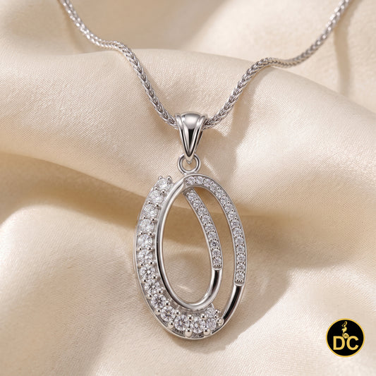 DiamondCelebritees 925 Silver 1.32ct Cubic Zirconia Double Oval Interlocking 1 inch Pendant