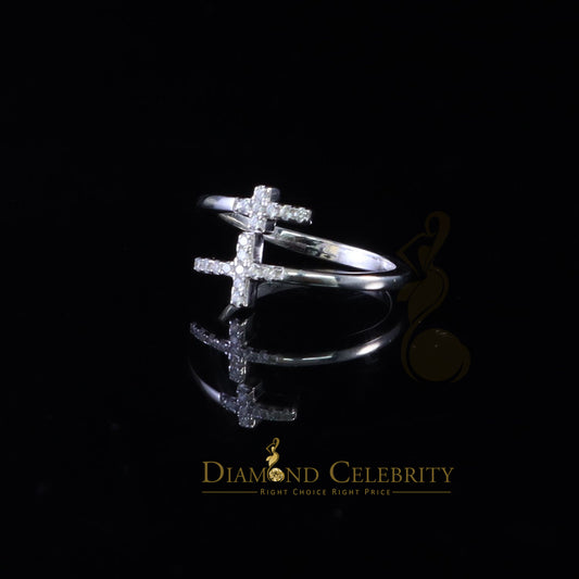 DiamondCelebritees 925 Sterling White Silver 0.22ct Cubic Zirconia Cross Shape Womens Ring Size 7.5