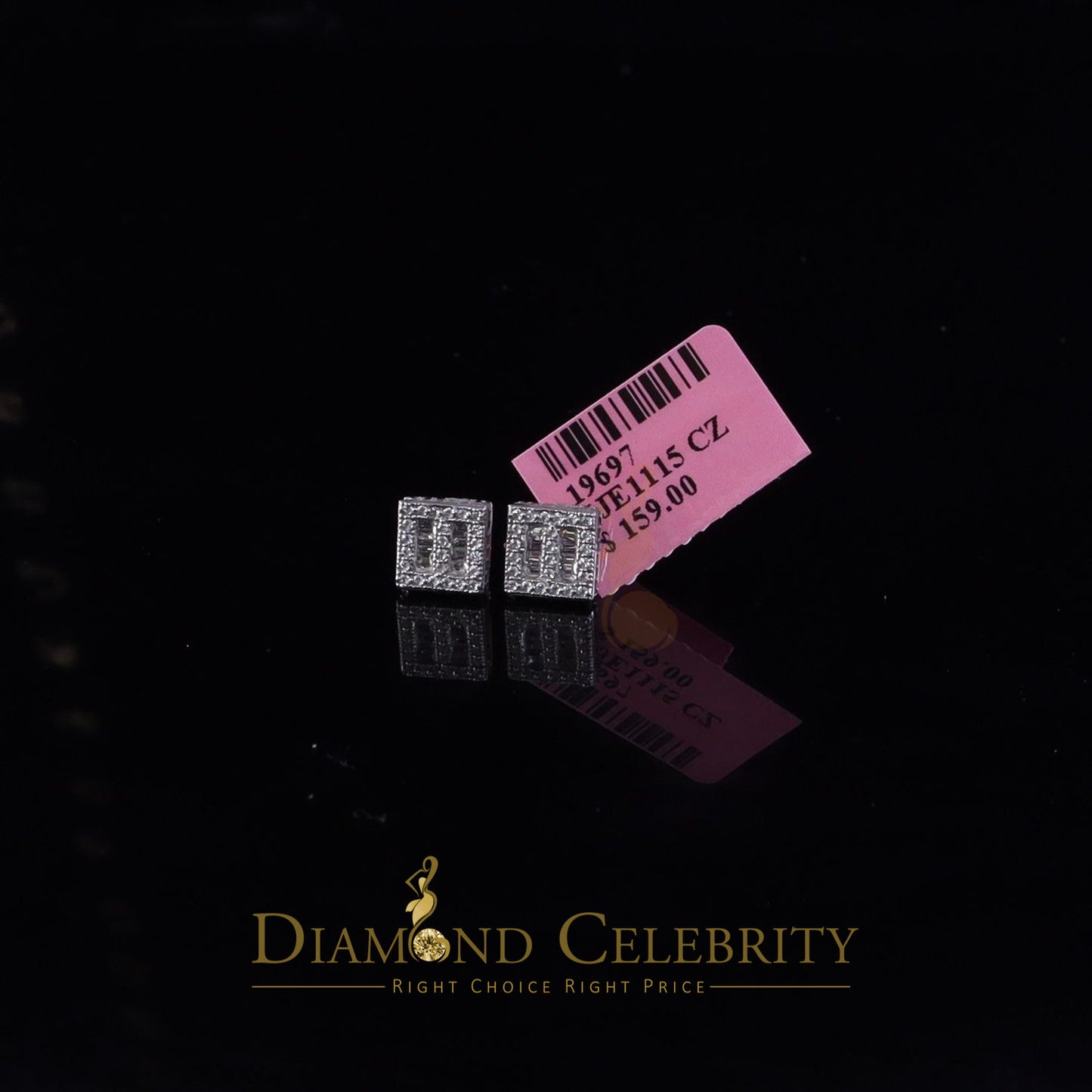 DiamondCelebritees  925 Sterling White Silver 1.03ct Cubic Zirconia Square Women's Stud Earrings