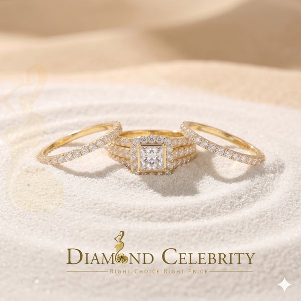 DiamondCelebritees 925 Sterling Yellow Square 2.08ct Cubic Zirconia Silver Wedding Womes Ring SZ 6