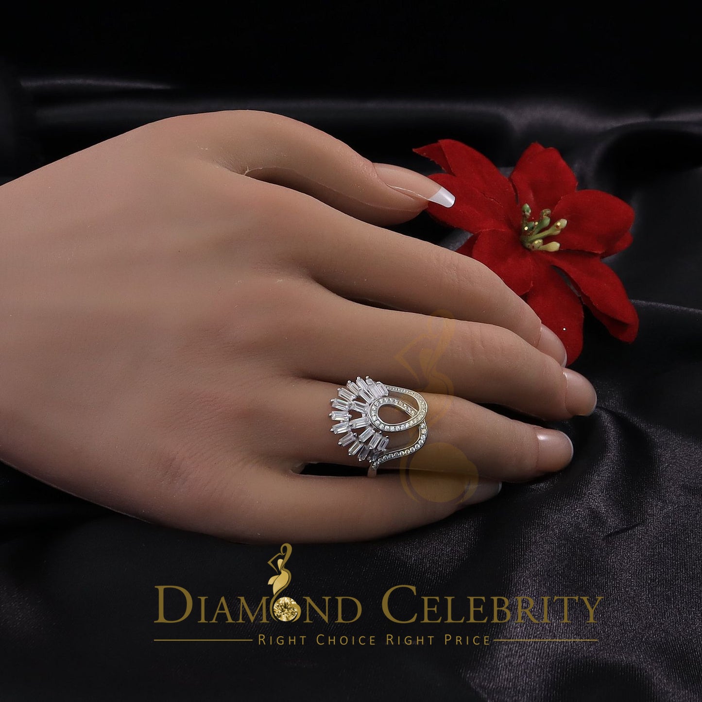 DiamondCelebritees 925 Sterling Silver 2.0 ct Cubic Zirconia White Silver Crown Women's Ring Size 7