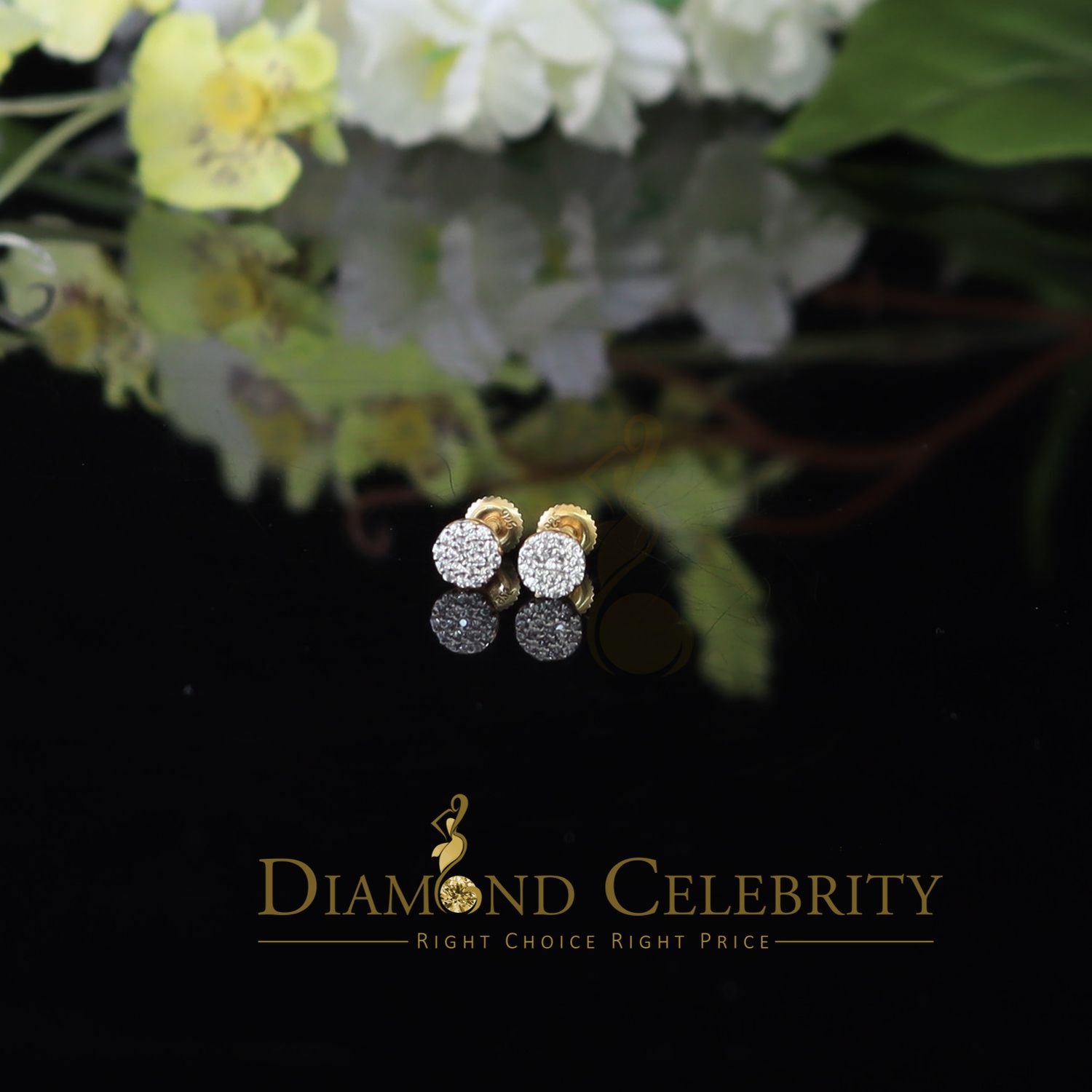 DiamondCelebritees  0.30ct Cubic Zirconia 925 Yellow Silver Aretes Para Hombre Women Round Earrings