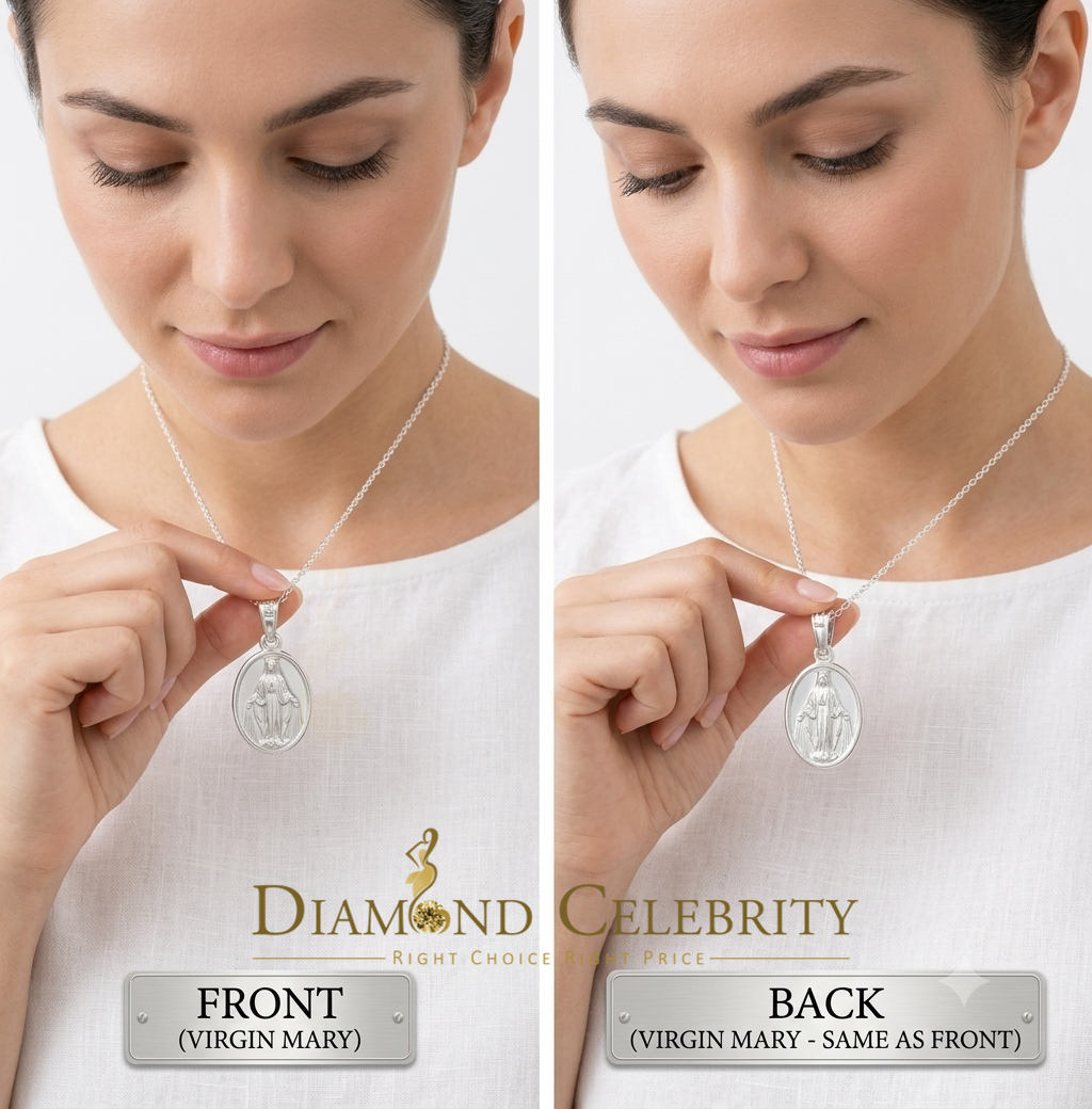 DiamondCelebritees 925 Sterling Silver Double Side Oval Jesus Men's/Women's Pendant White Religious