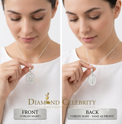 DiamondCelebritees 925 Sterling Silver Double Side Oval Jesus Men's/Women's Pendant White Religious