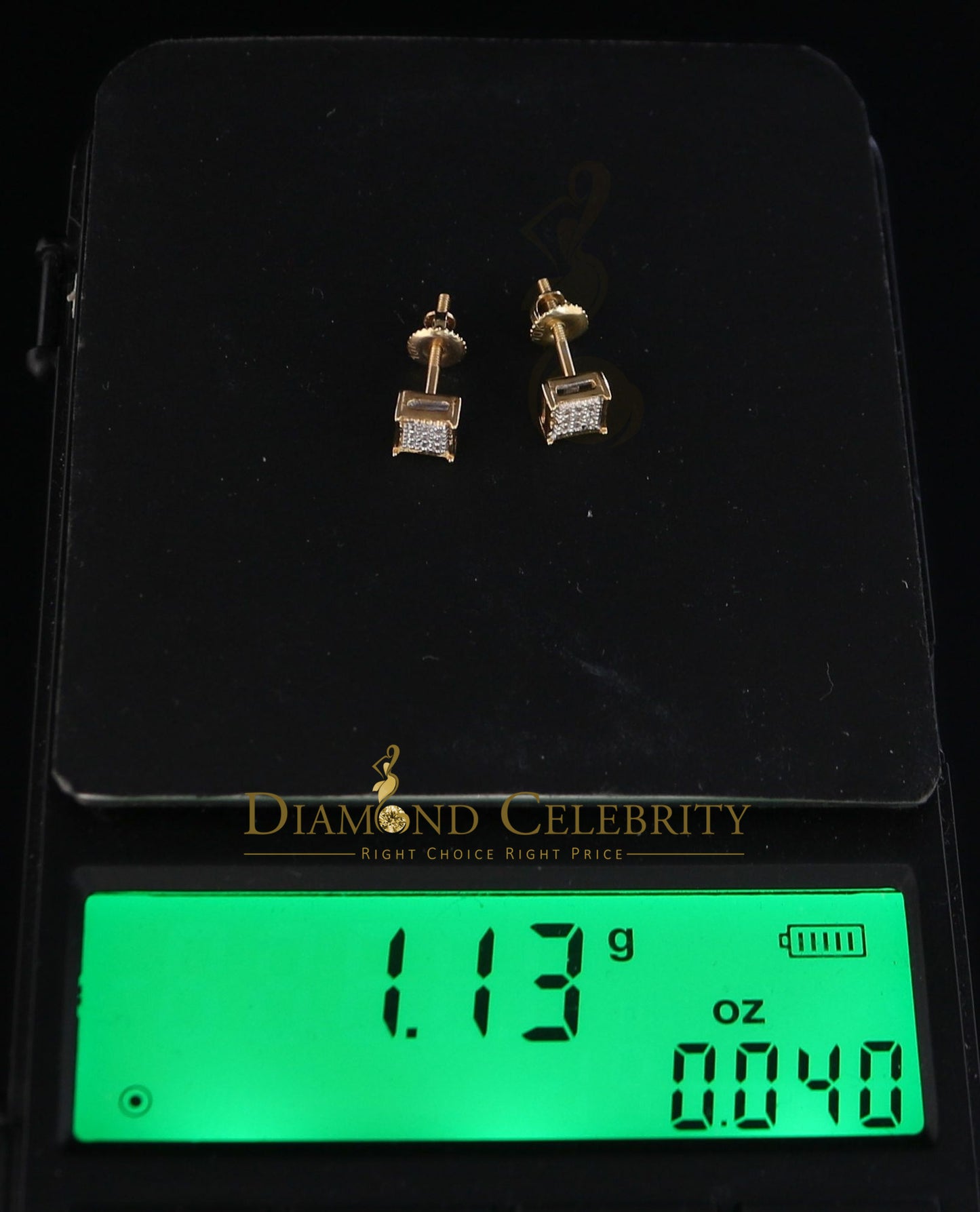 DiamondCelebritees 10K Real Yellow Gold with 0.05CT Real Micro Diamond Men's/Women's Stud Earring