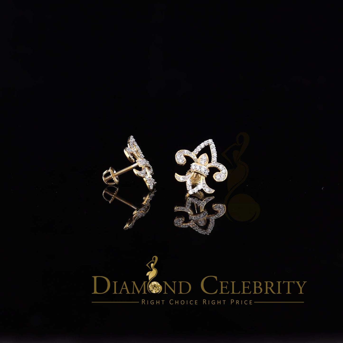 DiamondCelebritees  925 Yellow Silver 0.60ct Cubic Zirconia Fleur de Lis Screw Back Women's Earrings