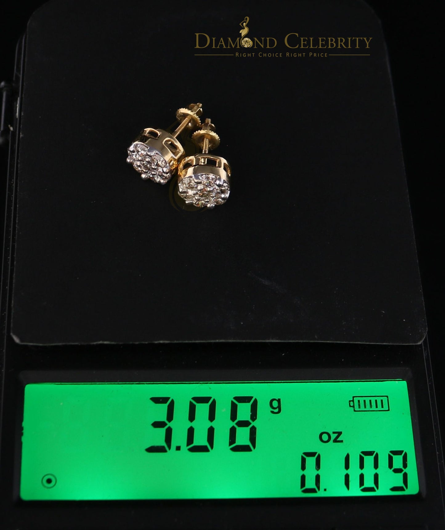 DiamondCelebritees 1.25CT Real Diamond with 10K Real Yellow Gold Men's/Women's Stud Earrings