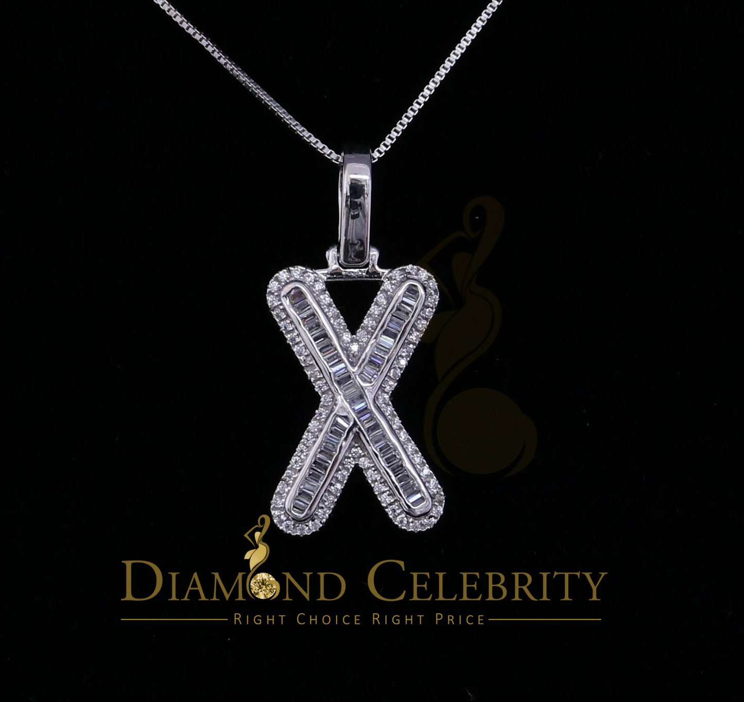 DiamondCelebritees White Bugutte Initial All Alphabet Sterling Silver Pendant with Cubic Zirconia