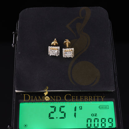 DiamondCelebritees 0.75 CT Real Diamond with 10K Real Yellow Gold Square Stud Earrings
