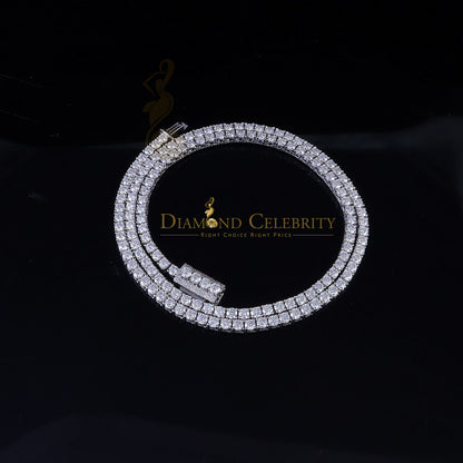 Diamondcelebritees  20ct Moissanite White 925 Silver Round 2Row Tennis Bracelete 4mm Thick 8" Long