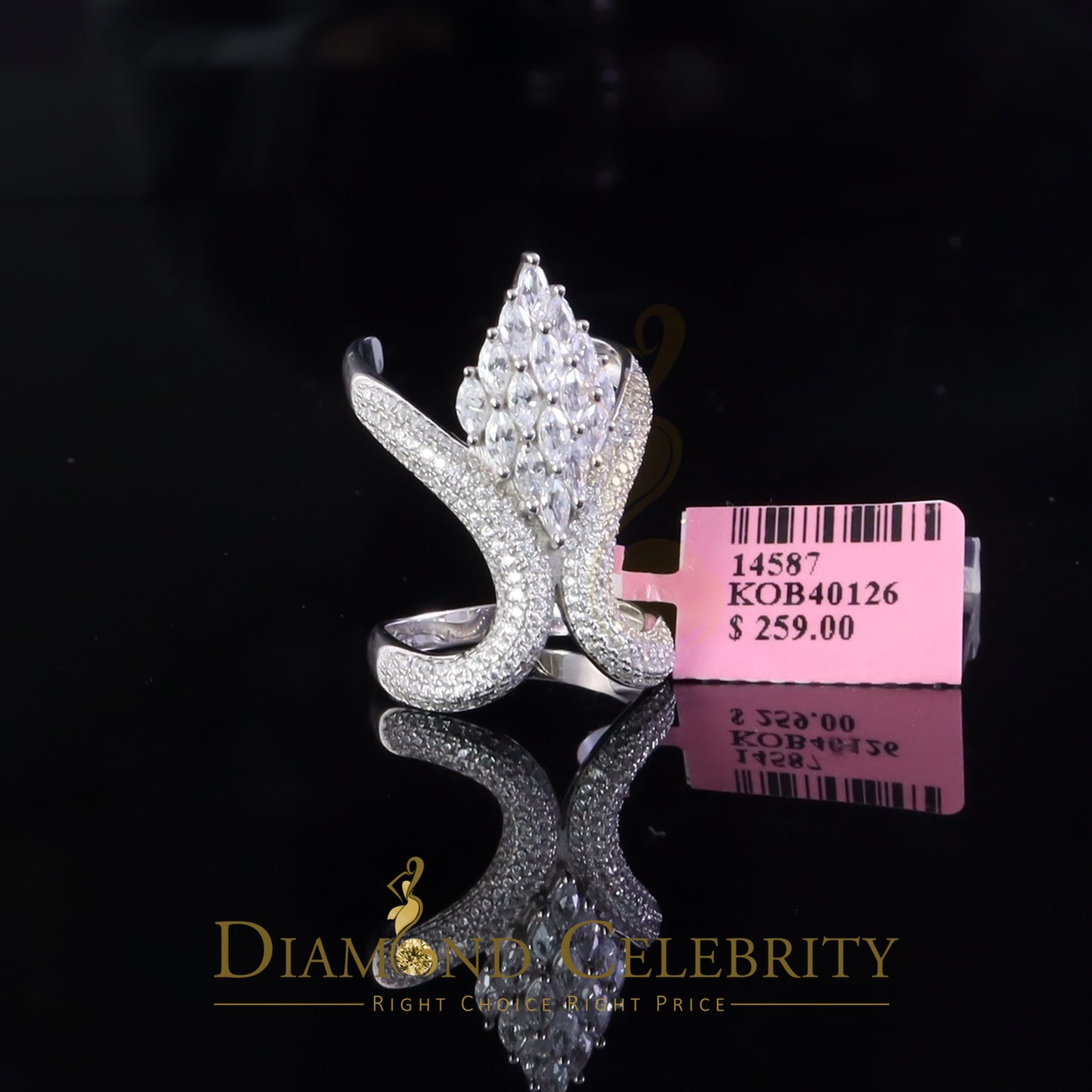 DiamondCelebritees Sterling White Silver 2.00ct Cubic Zirconia Cocktail Floral Womens Ring Size 6.5