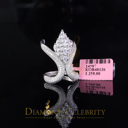DiamondCelebritees Sterling White Silver 2.00ct Cubic Zirconia Cocktail Floral Womens Ring Size 6.5