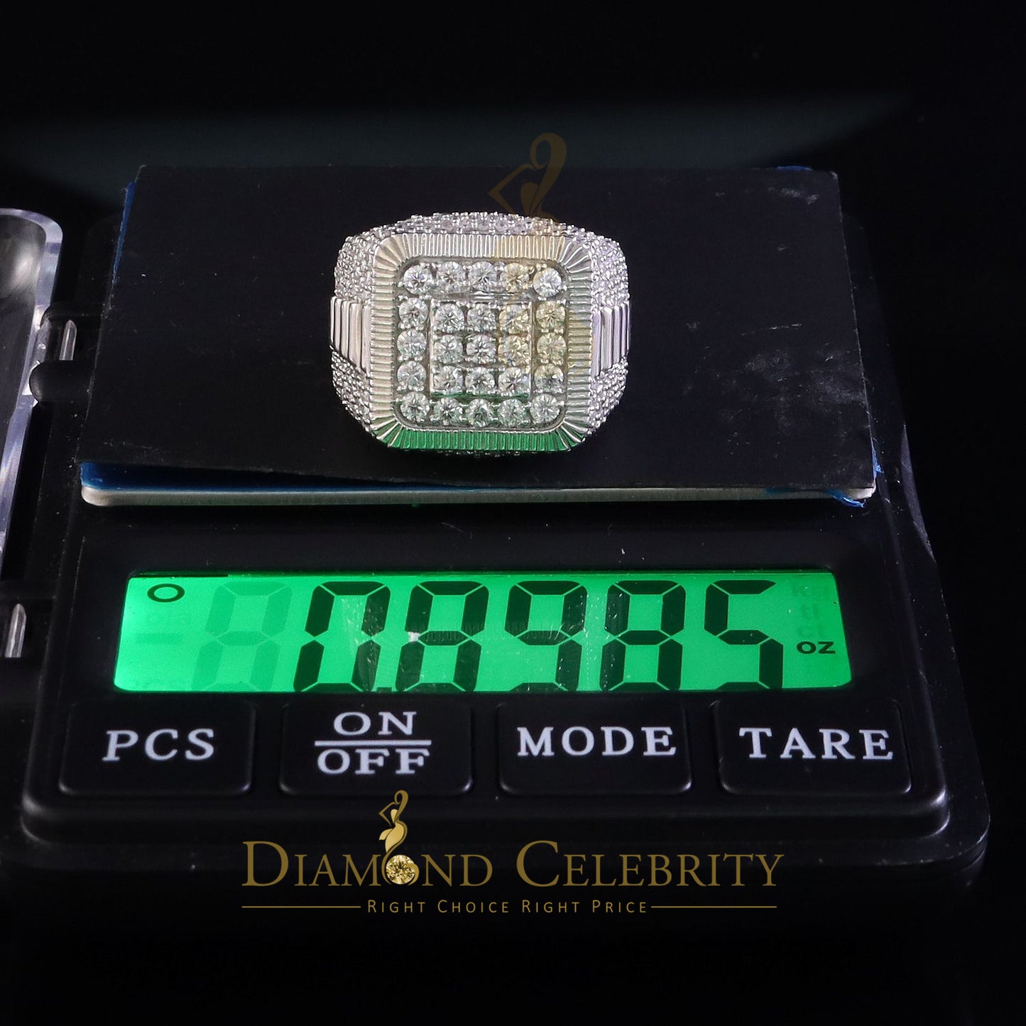 DiamondCelebritees Sterling 925 White Silver 6.50ct VVS 'D' Moissanite Square Rings SZ10 for Men's