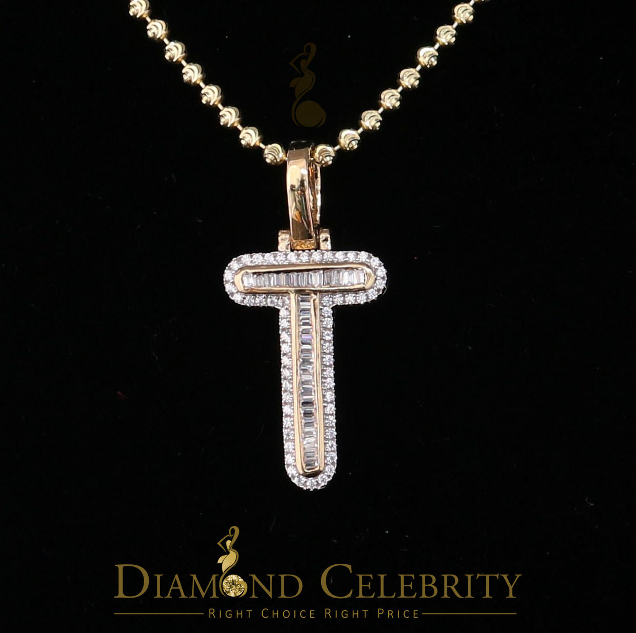 DiamondCelebritees Yellow Bugutte Initial All Alphabet Sterling Silver Pendant with Cubic Zirconia