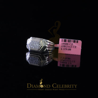 DiamondCelebritees Sterling White Silver 0.40ct Cubic Zirconia Hexagon Engagement Men's Ring Size 9