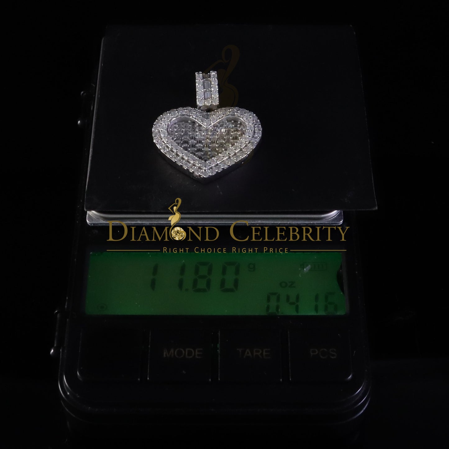 Diamondcelebritees  Silver White Heart Pendant 7.50ct VVS D Clr. Baguette Moissanite for Women's