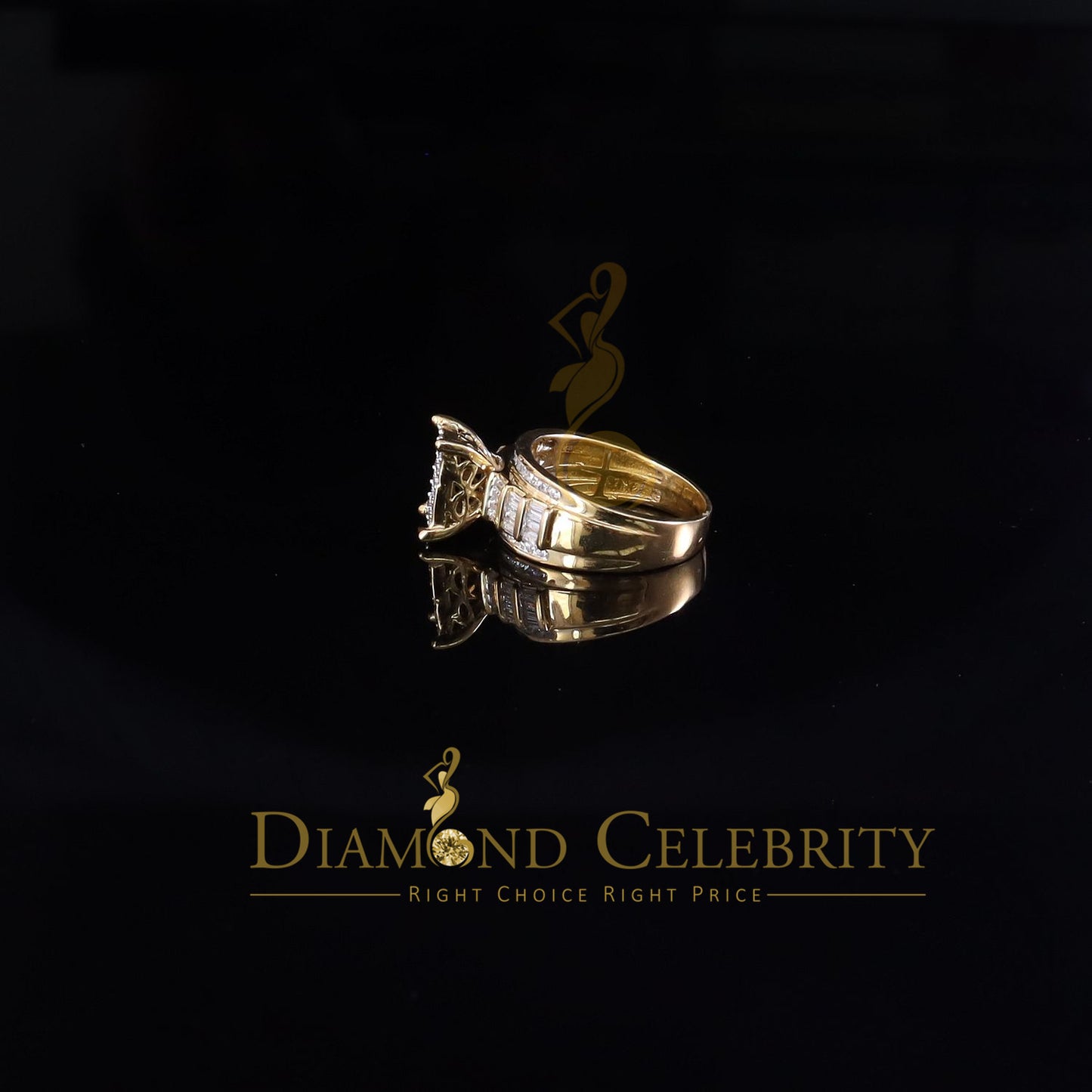 DiamondCelebritees 925 Sterling Yellow Silver 1.31ct Cubic Zirconia Cinderella Womens Rings Size 8