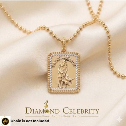 DiamondCelebritees Men's 925 Silver 0.66ct CZ ST LAZARUS "1" inch 3D look Yellow Square Pendant
