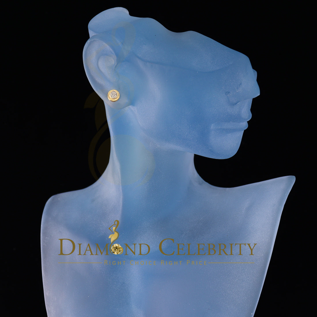 DiamondCelebritees 10K Real Yellow Gold with Real 0.05ct Diamonds Round Women's & Men's Earrings