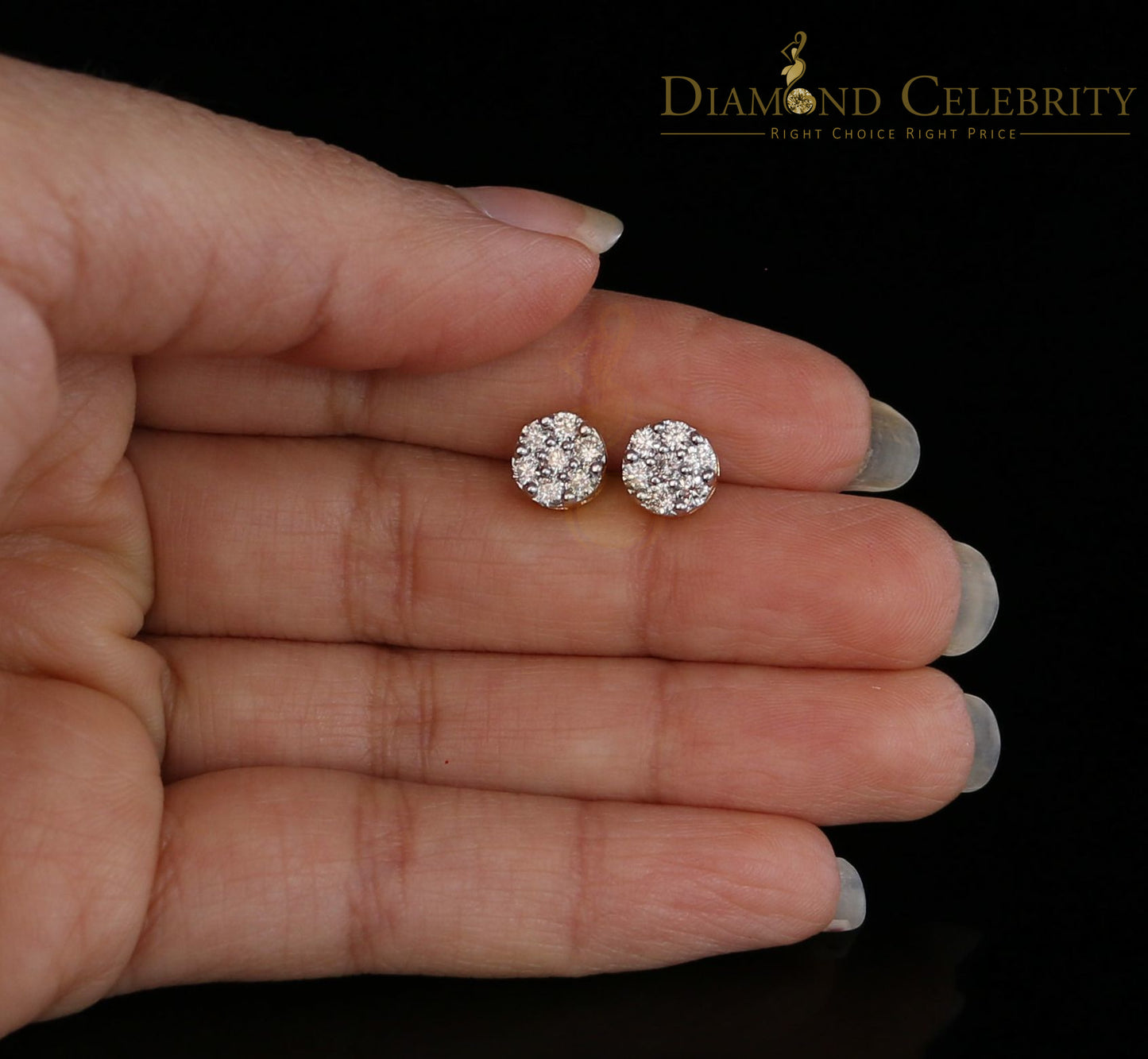 DiamondCelebritees Men's/Women's 10K Real Yellow Gold with 0.75CT Real Diamond Stud Earrings