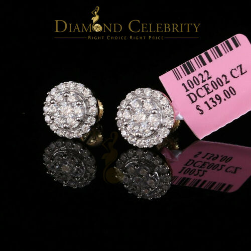 DiamondCelebritees  925 Yellow Silver 1.96ct Cubic Zirconia Women's & Men's Hip Hop Round Earrings