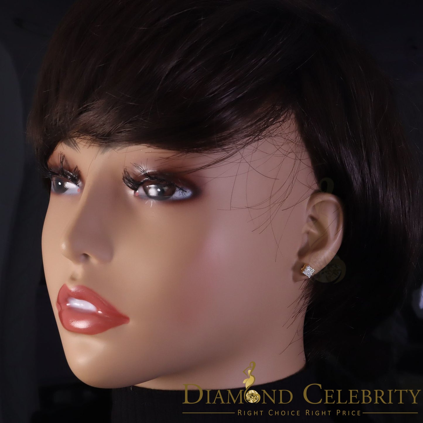 DiamondCelebritees  Hip Hop 925 Yellow Silver 0.6ct Cubic Zirconia Women's & Men's Square Earrings