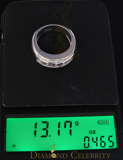 DiamondCelebritees 0.20 CT Real Diamond Men's 925 Sterling Silver White Band Big Ring Size 10.5
