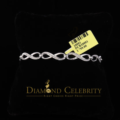 Diamondcelebritees 0.15CT Real Diamond 925 Sterling Silver White Fancy Infinite Bracelete SZ 7 Inch